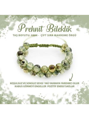 Deniz Doğal Taş Sertifikalı Prehnit 8mm Çift Sıra Makrome Doğal Taş Bileklik