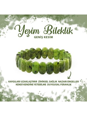 Deniz Doğal Taş Sertifikalı Yeşim Doğal Taş Geniş Kesim Bileklik