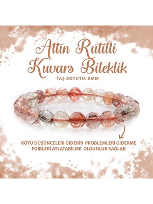 Deniz Doğal Taş Sertifikalı Altın Rutilli Kuvars 8mm Doğal Taş Bileklik