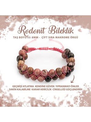Deniz Doğal Taş Sertifikalı Rodonit 8mm Çift Sıra Makrome Doğal Taş Bileklik