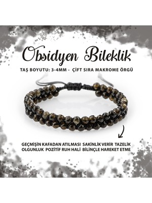 Deniz Doğal Taş Sertifikalı Obsidyen 3-4mm Çift Sıra Doğal Taş Bileklik