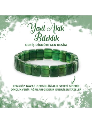 Deniz Doğal Taş Sertifikalı Yeşil Akik Doğal Taş Kare Kesim Geniş Kesim Bileklik