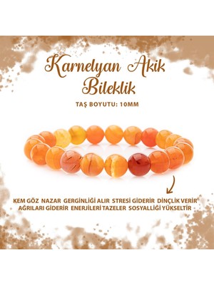Deniz Doğal Taş Sertifikalı Karnelyan Akik 10MM Doğal Taş Bileklik