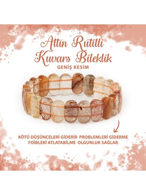 Deniz Doğal Taş Sertifikalı Altın Rutilli Kuvars Doğal Taş Geniş Kesim Bileklik