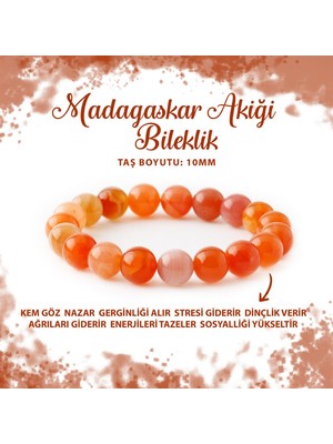 Deniz Doğal Taş Sertifikalı Madagaskar Akiği 10MM Doğal Taş Bileklik