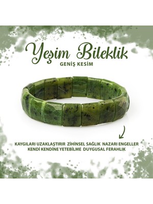 Deniz Doğal Taş Sertifikalı Yeşim Doğal Taş Balık Sırtı Geniş Kesim Bileklik