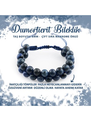 Deniz Doğal Taş Sertifikalı Dumortierit 8mm Çift Sıra Makrome Doğal Taş Bileklik