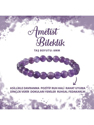 Deniz Doğal Taş Sertifikalı Ametist 8mm Doğal Taş Bileklik