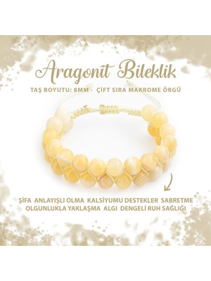 Deniz Doğal Taş Sertifikalı Aragonit 8mm Çift Sıra Makrome Doğal Taş Bileklik