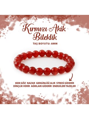 Deniz Doğal Taş Sertifikalı Kırmızı Akik 8mm Doğal Taş Bileklik