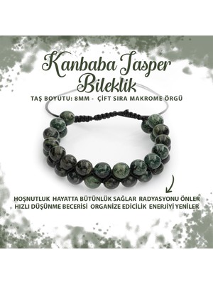 Deniz Doğal Taş Sertifikalı Yeşil Kanbaba Jasper 8mm Çift Sıra Makrome Doğal Taş Bileklik