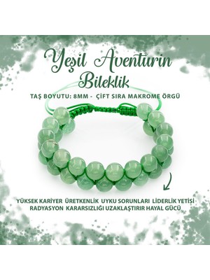 Deniz Doğal Taş Sertifikalı Yeşil Aventurin 8mm Çift Sıra Makrome Doğal Taş Bileklik