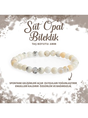 Deniz Doğal Taş Sertifikalı Süt Opal 6mm Doğal Taş Bileklik