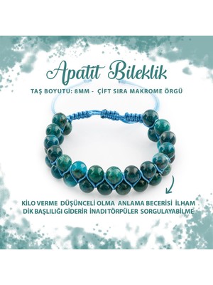 Deniz Doğal Taş Sertifikalı Mavi Apatit 8mm Çift Sıra Makrome Doğal Taş Bileklik