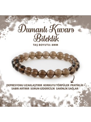 Deniz Doğal Taş Sertifikalı Dumanlı Kuvars 8mm Doğal Taş Bileklik