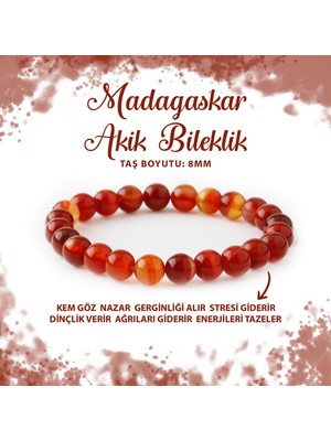 Deniz Doğal Taş Sertifikalı Madagaskar Akiği 8mm Doğal Taş Bileklik