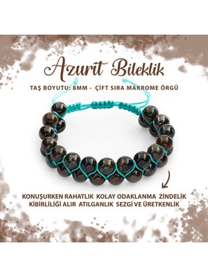 Deniz Doğal Taş Sertifikalı Azurit 8mm Çift Sıra Makrome Doğal Taş Bileklik