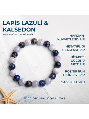 Deniz Doğal Taş Sertifikalı Lapis Lazuli & Kalsedon Doğal Taşlı Bileklik