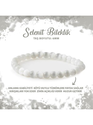 Deniz Doğal Taş Sertifikalı Selenit 6mm Doğal Taş Bileklik