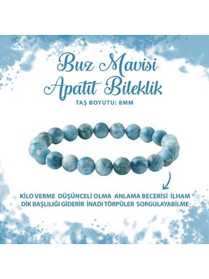 Deniz Doğal Taş Sertifikalı Buz Mavisi Apatit 8mm Doğal Taş Bileklik