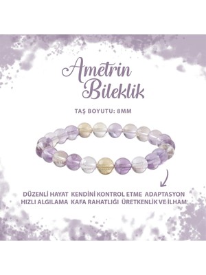 Deniz Doğal Taş Sertifikalı Ametrin 8mm Doğal Taş Bileklik