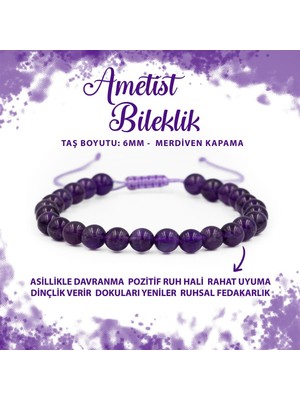 Deniz Doğal Taş Sertifikalı Ametist 6mm Merdiven Kapama Doğal Taş Bileklik