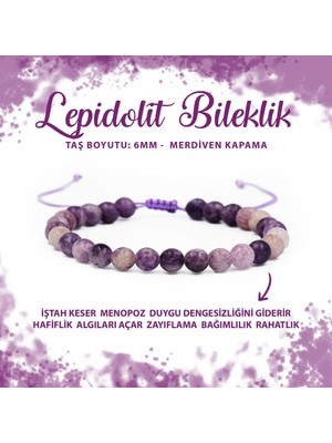 Deniz Doğal Taş Sertifikalı Lepidolit 6mm Merdiven Kapama Doğal Taş Bileklik