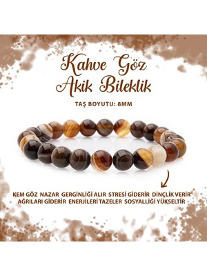 Deniz Doğal Taş Sertifikalı Kahve Göz Akik 8mm Doğal Taş Bileklik