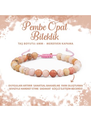 Deniz Doğal Taş Sertifikalı Opal Pembe 6mm Merdiven Kapama Doğal Taş Bileklik