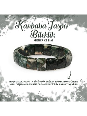 Deniz Doğal Taş Sertifikalı Yeşil Jasper Doğal Taş Balık Sırtı Geniş Kesim Bileklik