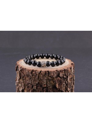 Deniz Doğal Taş Sertifikalı Obsidyen  Orjinal ( Taşlar) Doğaltaş Bileklik 8 mm - B872