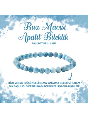 Deniz Doğal Taş Sertifikalı Buz Mavisi Apatit 6mm Doğal Taş Bileklik