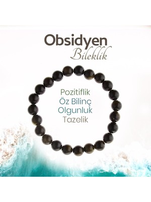 Deniz Doğal Taş Sertifikalı Obsidyen  Orjinal ( Taşlar) Doğaltaş Bileklik 8 Mm, B994