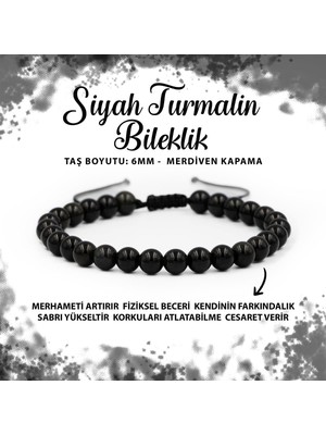 Deniz Doğal Taş Sertifikalı Siyah Turmalin 6mm Merdiven Kapama Doğal Taş Bileklik