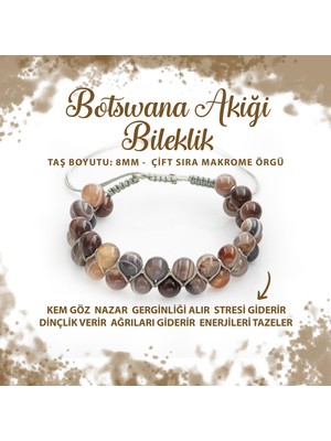 Deniz Doğal Taş Sertifikalı Botswana Akiği 8mm Çift Sıra Makrome Doğal Taş Bileklik