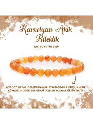 Deniz Doğal Taş Sertifikalı Karnelyan Akik 6mm Doğal Taş Bileklik