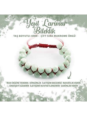 Deniz Doğal Taş Sertifikalı Yeşil Larimar 8mm Çift Sıra Makrome Doğal Taş Bileklik
