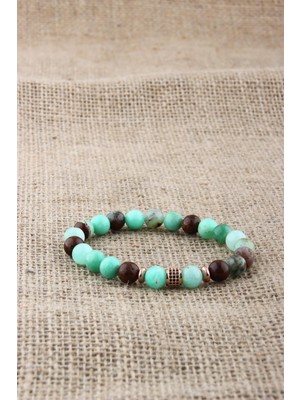 Deniz Doğal Taş Sertifikalı Krizopras   ( Taşlar) Doğaltaş Bileklik 8 mm