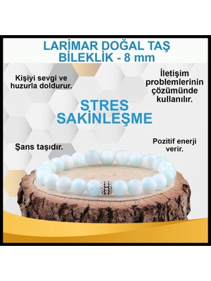 Deniz Doğal Taş Sertifikalı Larimar   ( Taşlar) Doğaltaş Bileklik 8 mm