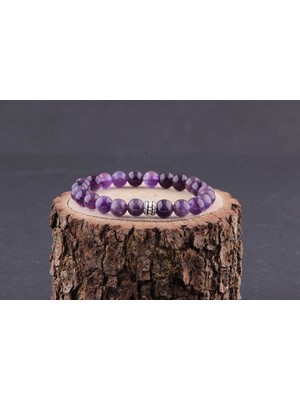 Deniz Doğal Taş Sertifikalı Ametist   ( Taşlar) Doğaltaş Bileklik 8 mm - B596