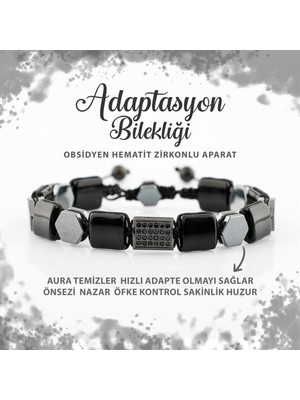 Deniz Doğal Taş Sertifikalı Adaptasyon Doğal Taş Bileklik Obsidyen Hematit Zirkon Aparat B0015