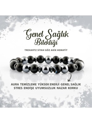 Deniz Doğal Taş Sertifikalı Genel Sağlık Doğal Taş Bileklik Trehartz Göz Akik Hematit 8mm B0011