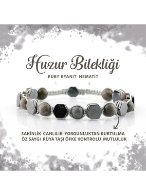Deniz Doğal Taş Sertifikalı Huzur Doğal Taş Bileklik Ruby Kyanit Hematit 6mm B0012