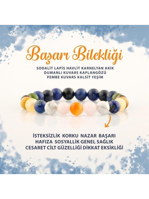 Deniz Doğal Taş Başarı Doğal Taş Bileklik Sodalit Lapis Akik Dumanlı Kuvars K. Gözü Pembe Kuvars Kalsit Yeşim 8mm