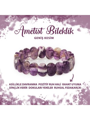 Deniz Doğal Taş Sertifikalı Ametist Doğal Taş Geniş Kesim Bileklik