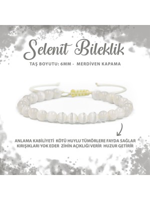 Deniz Doğal Taş Sertifikalı Selenit 6mm Merdiven Kapama Doğal Taş Bileklik