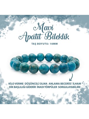 Deniz Doğal Taş Sertifikalı Mavi Apatit 10MM Doğal Taş Bileklik