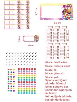 EyER Shoping Winx Club Kitap Defter Okul Etiketi 270 Adet Kesimli