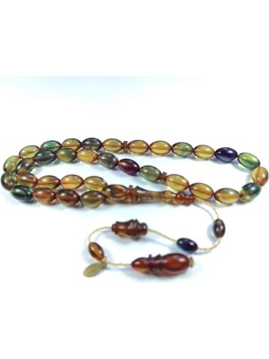 İskeçe Tesbih Junaid Hasan Usta Işi Imzalı Mühürlü  Sıkma Kehribar No 3033