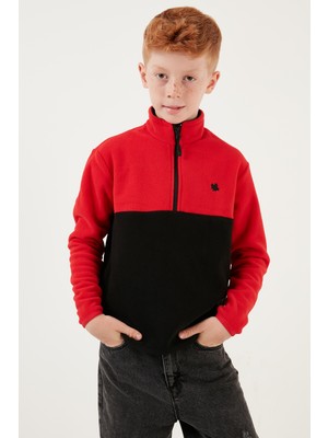 Lela Yumuşak Dokulu Yarım Fermuarlı Renk Bloklu Dik Yaka Polar Unisex Çocuk Polar 5905004